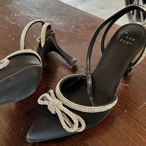 A New Day Black Heels with Glittering Silver Details